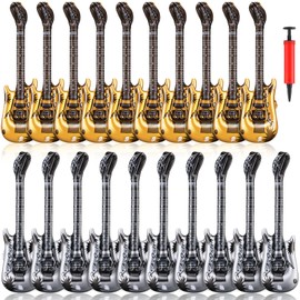 LaRandom 20 Pcs Inflatable Guitars 21 Inch Blow up Guitar with Inflator Rock Star Instrument for Kids Birthday Rock and Roll Party Decorations Photo Booth Props
