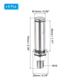 PATIKIL M10 x 70mm Expansion Bolts, 8Pcs 304 Stainless Steel Expansion Screw Bolts Sleeve Anchoring Fastener for Wall Concrete Brick Wall Drywall Air Conditioner, Silver