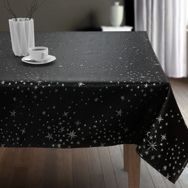 CAIT CHAPMAN HOME COLLECTION Shimmer Twinkling Stars Black Silver Metallic Woven Tablecloth (60" x 102" Rectangle)
