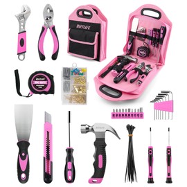 DIFFLIFE 157 Piece Pink Tool Set, Lady's Home Repairing Tool Kit with 13-Inch Wide Mouth Open Storage Tool Bag
