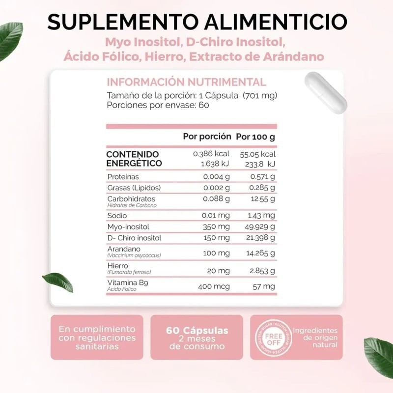 Inositol Puro Myo Chiro Capsulas 701mg Oby