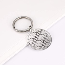 LIKGREAT Stainless Steel Keychain Flower of Life Minimalist Circle Round Keychain for Men Women 25mm Metal, Metal
