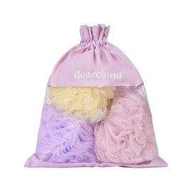 dearcloud XL Classic Loofah Travel Set of 3 – Exfoliating Body Scrubber for Smooth, Radiant Skin (Lavender)