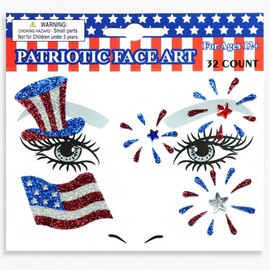 2 Sheets USA Flag & Stars Glitter Face Tattoo Jewelry, 4th of July Celebration Face Gems with Assorted Designs, Sparkle Red Blue Glitter in Independence Day, Parades, Parties & More (style2)