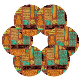 susiyo 6 Pcs Exotic Tiki Pattern Coasters with Holder Absorbent Woven Coasters for Drink for Table Decor