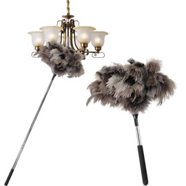 Teleskop Staubwedel Straußenfedern,120cm, Staubwischer Flauschig Weich, Antistatisch, Staubwischer mit Teleskopstiel für Müheloses Staubwischen,Staubwedel Lang ausziehbar,Waschbar,für Deckenventilator