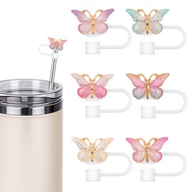 ElevateTech 6Pcs Butterfly Straw Topper, 10mm 0.39inch Reusable Straw Covers Tumbler Accessories Colorful Butterfly Caps for 40 Oz 30 Oz Cute Decoration Gift Women Girls
