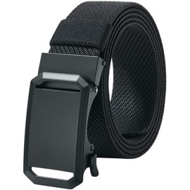 LionVII Ratchet Elastic Stretch Belts, 1 3/8" Belt for Men with Automatic Buckle for Men, Adjustable Trim to Fit 27-46" Waist (Twill Weave - Black)