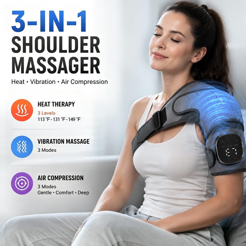 Shoulder Massager with Air Compression,Heat & Vibration,3 Massage Modes