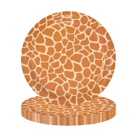 POPOYU 16P Jungle Safari Animal Party Giraffe Print Paper Plates 7 inch,Jungle Animal Party Disposable Paper Plates,Jungle Theme Party Tableware decors Set for Kids Safari Reptile Party Supplies