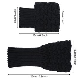PHOGARY 2 Pairs of Women's Winter Leg Warmers, Knitting Crochet Short Button Leg Warmers Girls Boots Boot Cover for Winter Warmers (Black + Grey), Black, grey