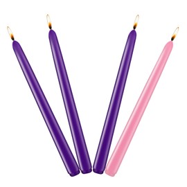 CoCo-Life Christmas Advent Candles, Dripless and Smokeless Tapered Candlesticks for Seasonal Celebration, 4 Pack - 3 Purple and 1 Pink, 8 Hours Burn