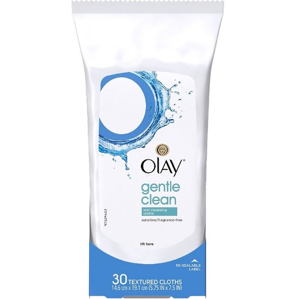 OLAY Wet Cleansing Cloths Gentle Clean, Sensitive/Fragrance-Free 30 Ea ( Pack of 12)