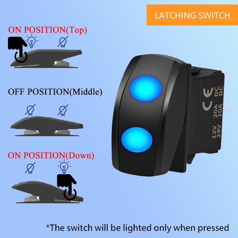 3 Way Latching Rocker Switch DPDT UTV Maintained Toggle Switch