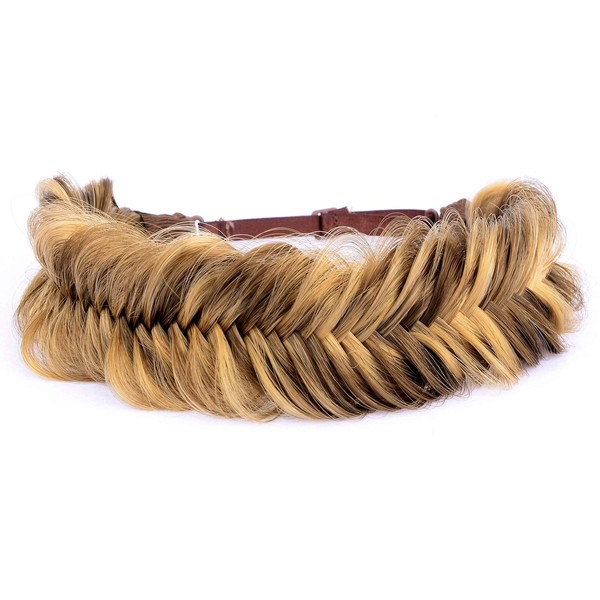 DIGUAN Wide Fishtail 2 Strands Synthetic Hair Braided Headband Classic Chunky Plaited Braids Elastic Stretch Hairpiece Women Girl Beauty accessory,59g Bohemian (Highlighted Medium Brown)