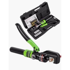 AMZCNC 10 Tons Hydraulic Wire Battery Cable Lug Terminal Crimper Crimping Tool With 9 Pairs of Dies,1/8” Wire Rope Crimping Tool
