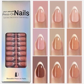 270 Pcs French Gel Nails White French Tip Press on Nails Medium Almond Press on Nails 9 Color Soft Gel Full Cover False Nails 15 Sizes Reusable Artificial Fake Nails Stick on Nails for Women