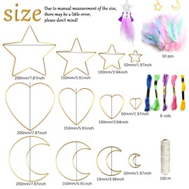 XSHAO 69 Piece Dream Catcher Craft Set with Metal Dream Catcher Circle, Macrame Rope, Colourful Braided Thread and Feathers for DIY Crafts Dream Catcher Knitting