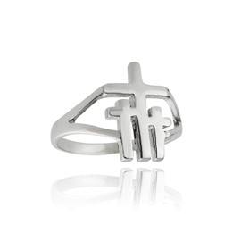 FashionJunkie4Life Sterling Silver Three Crosses of Calvary Ring, Sizes 6-9, Christian Religious Faith (7)