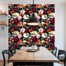 LaiTique Floral Wallpaper – Moody Peony and Rose Wallpaper with Lush Blooms – Removable Peel and Stick Botanical Wall Paper for Bedroom, Living Room, or Accent Wall, 17.7in x 118in