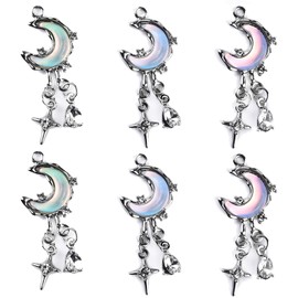 BROVITI 6Pcs Moon Stars Rhinestone Alloy Charms Moon Pendant Charms for DIY Crafts Keychain Bracelet Pendant Necklace Earring Jewelry Making Supplies(3 colors)