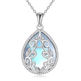 YAFEINI Moonstone Necklace Sterling Silver Filigree Teardrop Necklace Moonstone Pendant Necklace Jewelry Birthday Gifts for Women Grandmother