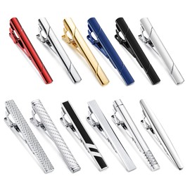 Adramata 12 Pieces Tie Clips for Men Silver Black Gold Tie Pin Classic Tie Clip Wedding Meeting Business Tie Pins with Gift Box Men's Gift for Father, copper