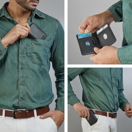 STILORD 'Levent' Mini Credit Card Holder Leather Slim Wallet - Small Genuine Leather Wallet Card Holder for 10 Cards - Credit Card Holder Wallet RFID - Men Women, black, Credit card sleeve