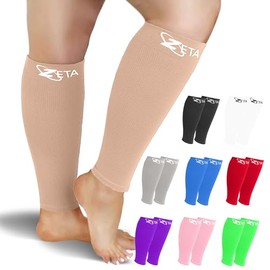 Zeta Wear Plus Size Support Leg Sleeve - Short Length, Wide Calf Compression, Great for Travel & Flights, Women Love Its Amazing Fit, Cotton-Rich Comfort & Soothing Relief, 1 Pair, 2XL, (Nude)