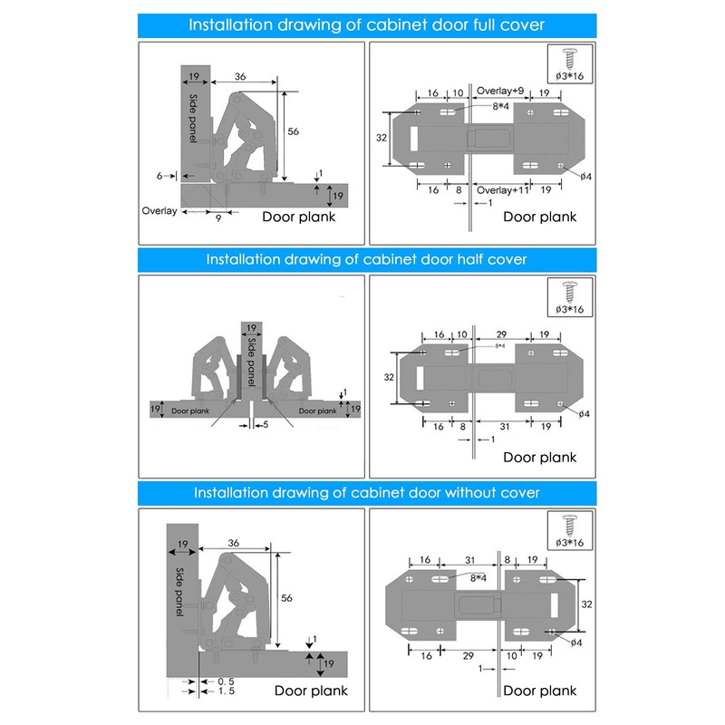 JIZZU 10Pcs Cabinet Hinges with Screws, Soft Close Hinges for
