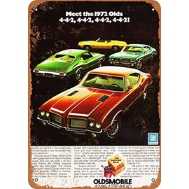 RetroRust 10 x 14 METAL SIGN - 1972 Oldsmobile 4-4-2 Full Line - Vintage Rusty Look