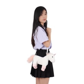 Apricot Lamb Pink Unicorn Animal Shoulder Bag Crossbody Plush Purse for Adults and Teen Girls Boys, Stuffed Animal Shoulder Bag, Kids and Adults Fashion Handbags, 11.9 Inches
