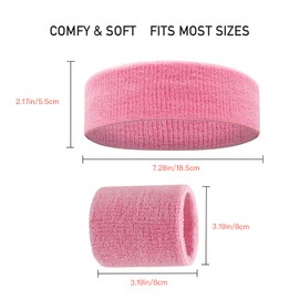 Sweatband Headband & Wristband Set – Super Absorbent Terry Cloth for Men & Women | Athletic Sweat Bands for Running, Gym, Yoga, Basketball & Tennis – Comfortable Sports Accessories (Pink)