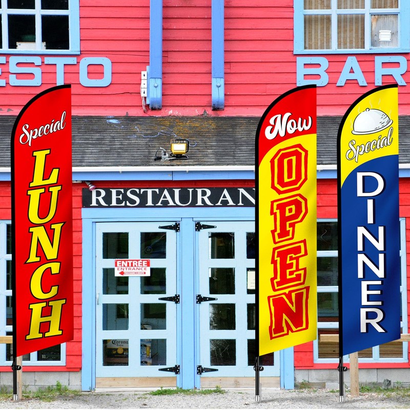 3 Pcs Swooper Restaurant Advertising Flags Now Open, Lunch and