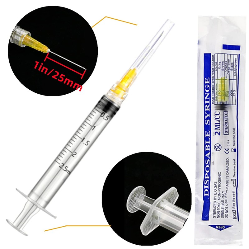 100Pack 2.5ml 2.5cc Disposable Plastic Syringes with 25Ga, Individually Sterile