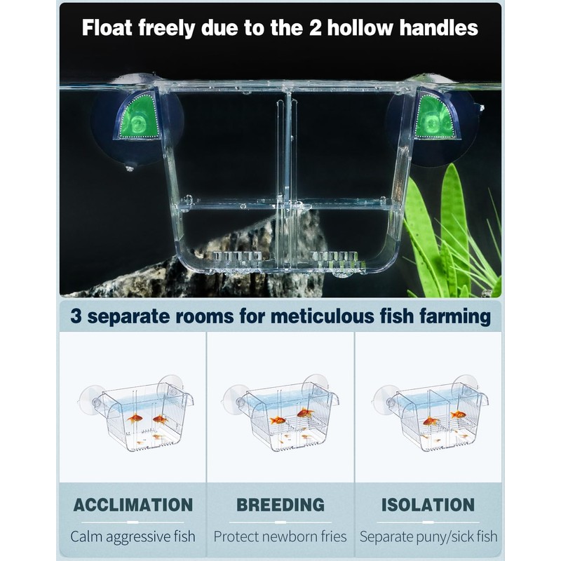 Pawfly Aquarium Breeding Box, Acrylic Fish Isolation Box with 6