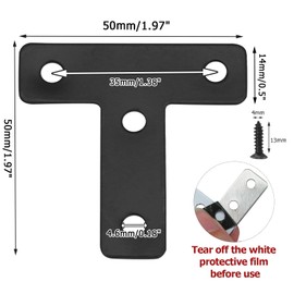 Zorfeter 20 Pcs Black T-Shape Corner Brackets, 50x50 mm/ 2"x2" T Flat Corner Brace Fixing Repair Plates for Shelves & Furniture, with Screws