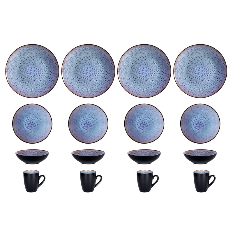Home VSS, Stoneware Dinner Set Reactive Glaze (16pc Set, Grey)