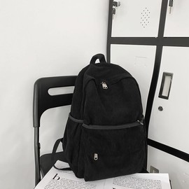 Aesthetic Backpack Cute Backpack Corduroy Backpack School Supplies Laptop Bag for Teens Girls Women Students Solid Color(Black)