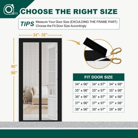 HADOR Adjustable Magnetic Screen Door Fit Door Size Width 34" - 38" Height 96" - 98", DIY Widen Heavy Duty Door Net Screen Mesh with Strong Magnet for Front Back, Black