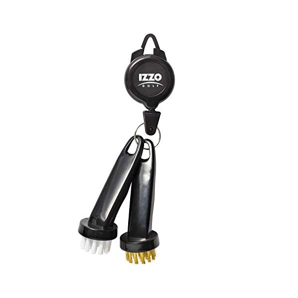 Izzo Golf Dual Golf Club Brushes - Includes a Brush for Golf Clubs & Brush to Clean Golf Club Grooves, with Golf Bag Zinger
