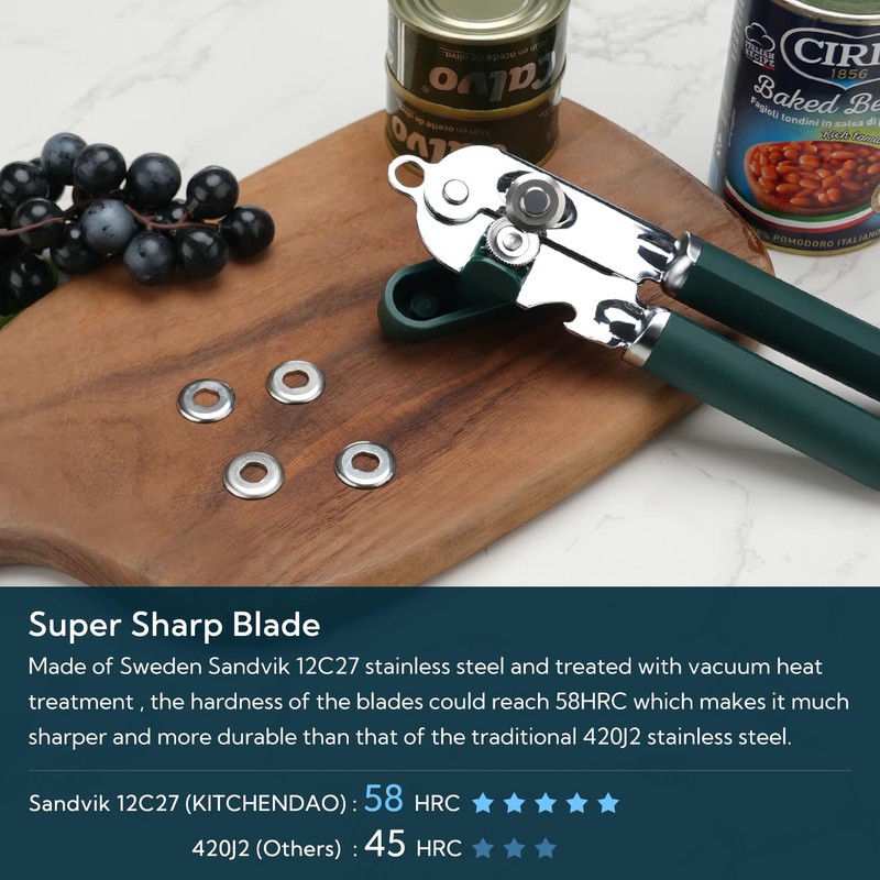 KITCHENDAO Manual Can Opener, Super Sharp Sandvik 12C27 Blade, Handheld