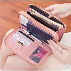 NQQNQQ US-B Passport Wallet, RFID Blocking Passport Holder Large Capacity, Lightweight PU Document Organizer for Women (Pink)