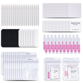 Press On Nail Kit with Everything, Bebbtiy Press On Nail Prep Tool Kit Disposable Manicure Kit with Nail File, Nail Glue, Prep Pads, Adhesive Nail Tabs, Wood Stick, Holographic Bag (20pcs-white)