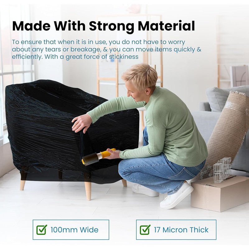 UK SUPPLIES LIMITED 3 Rolls, Black Mini Stretch Shrink Wrap