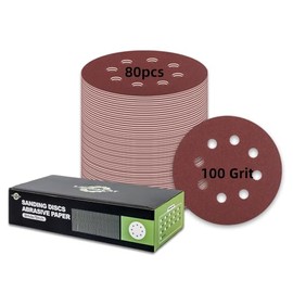 Pack of 80 Sandpaper 125 mm Velcro, 100 Grit 8 Hole Round Sanding Discs for Random Orbital Sanders