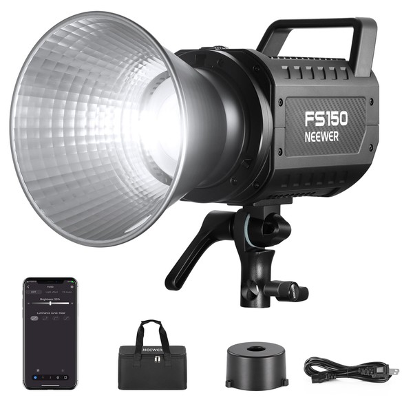 NEEWER FS150 LED Video Light 2.4G/APP Control, 130W 5600K COB Daylight Silent Photography Continuous Output Lighting 4 Precise Dimming Types 102000lux/1m CRI97+ 9 Effects Bowens Mount, US Plug