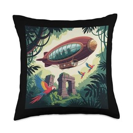 70s 80s Dirigible Airship Zepelin Retro Zeppelin Throw Pillow