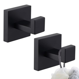 NCOALE Black Towel Hook, 2 PCS Square Bathroom Towel Hooks Heavy Duty Stainless Steel Coat Hook for Bathroom Hotel Door (Matte Black)