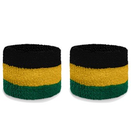 Couver Black/Yellow/Green Stripes Sport Wrist Sweatbands Cotton for Sports & More (1 Pair)